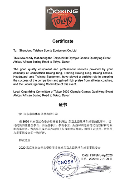 2020年东京奥运会拳击资格赛非洲站证书